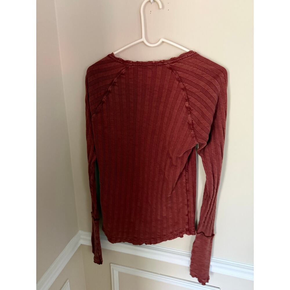 Free People Wild Hearts Long Sleeve Ribbed Henley Boho Top Preppy Going Out- M - Picture 6 of 9